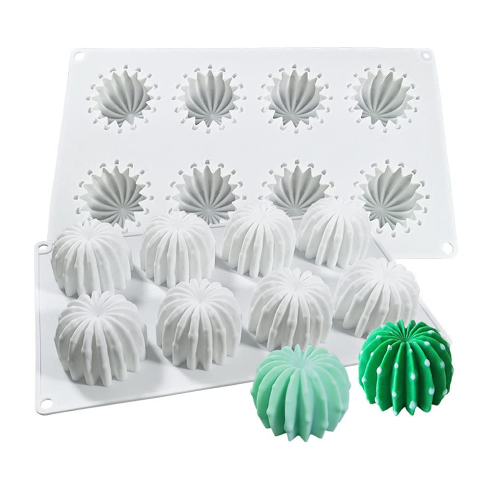 DUBENS 8 Cavities 3D Cactus Silicone Mould Cactus Ball Fondant Chocolate Sweet Moulds Cupcake Decoration Tool for DIY Cake Decoration Polymer Clay