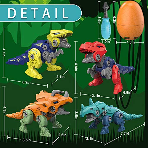 Rtudan Take Apart Dinosaur Toys for Kids-4 Pack Easter Large Dino Eggs Construction Engineering Play Kit Toys for 3 4 5 6 7 Year Old Boys