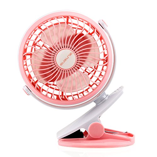 Oct17 Portable Stroller Table Fan Rechargeable Battery USB Mini Battery Operated Clip on Mini Desk Fan for Home Office Baby Stroller Car Laptop Study Gym Camping Tent - Pink
