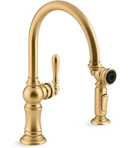 Kohler Spültischarmatur – Brillantes & Gebürstetes Messing, 2-in-1 Sprühfunktion, Hoher Auslauf