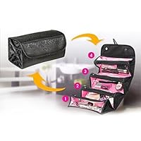 Springdoit Multicolumn Travel Makeup Bags Small Cosmetic Case Organizer for Women - Black