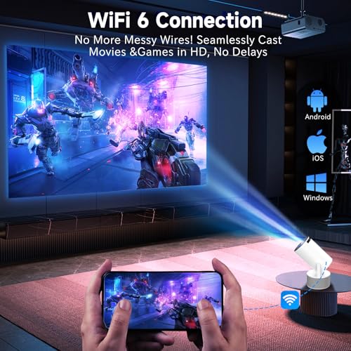 Mini Proyector 4K 1080P, Proyector Portátil con Karaoke, WiFi 6, Bluetooth 5.0, 200 ANSI, Android 11, USB y HDMI, Proyectores con Dos Micrófonos Compatible con Smartphone/Tabletas/PC/TV Stick/XBox/PS5