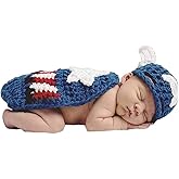 Pinbo Newborn Baby Boys Photography Prop Crochet Knitted Hat Cape Blue