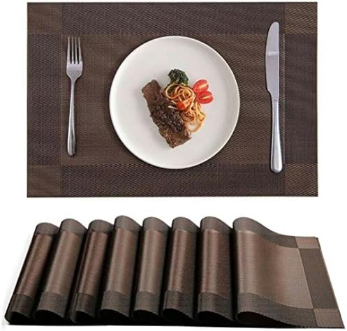 Akway Placemats Set of 8 Washable Table Mats Cup Mat Heat/Stain Resistant Place Mats for Dining Table, Brown CD1-BN-8