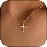 Behrooci Cross Necklace for Women Cross Choker Datiny Small Cute Sideway Necklaces CZ Layered Faith Pendant Necklace Trendy Religious Jewelry Gift