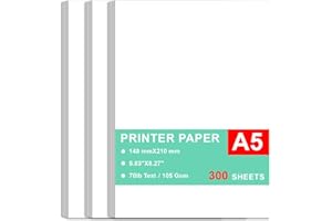 Printer Paper - 300 Sheets, A5 Premium Bright White Paper, 28lb Bond / 70lb Text (105 gsm) Bright White Paper – Great for Cop