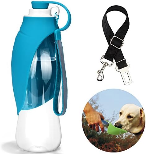 Portable Dog Water Bottle, Water Bowl Dispenser for dog Traveling, 20 OZ Leak-Proof Pet Water Mug with Expandable Silicone Flip-Up Leaf (Blue)