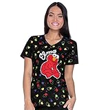 Tooniforms By Cherokee Women's V-Neck Sesame Street Print Scrub Top Large Print