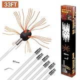 REALFLO 33ft Chimney Brush rod kit,Electrical Rotary Drill Drive Sweeping Cleaning Tool Kits with Nylon Flexible Rods (10 rods)