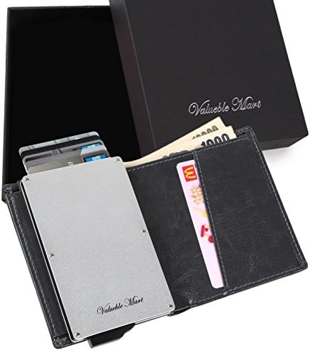 RFID Leather Credit Card Holder Wallet for Men Women [Japan Quality] Slim Aluminum Case Blocking Sleeves Protector Wallets Gray