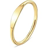 NOKMIT 1.5mm 14K Gold Filled Slim Signet Rings Thin Croissant Pinky Ring for Women Girls Dainty Gold Twisted Stacking Statement Flat Ribbed Plain Band Comfort Fit Size 4 to 10