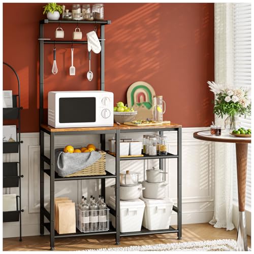 Simple Wisdom Alacenas para Cocina con 6 Niveles con Soporte para Microondas,Muebles para Cocinas con Ajustables y Ganchos en Forma de s,Mueble Multiusos de Cocina,Sala(Color Retro)