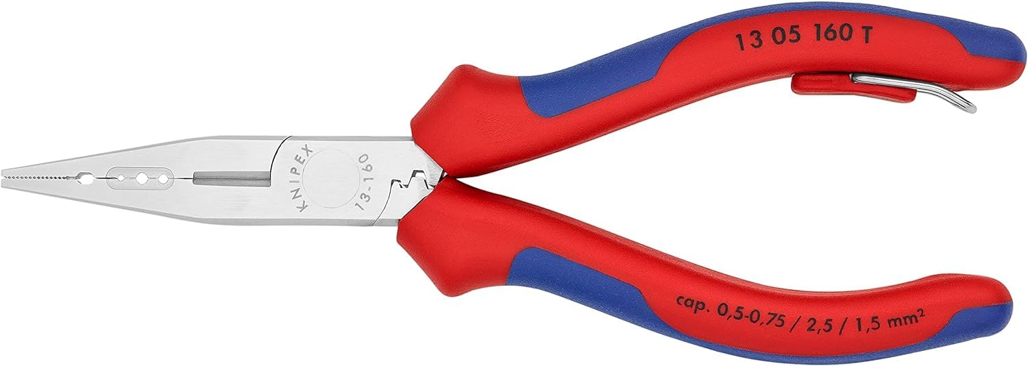 KNIPEX Electricians' Pliers Chrome-Plated with Multi-Component Grips, with Integrated Tether Attachment Point for a Tool Tether 160 mm, 13 05 160 T