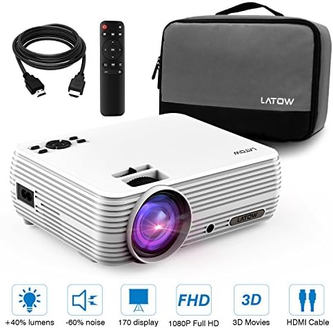 Mini Portable Projector, LATOW Full HD 1080P Portable Projector, 2200 Lumens LED Projector, Home Video Theater, Included HDMI / AV Cable and Free Bag, Compatible with USB/ TF/ AV/ HDMI/ VGA/ PS4