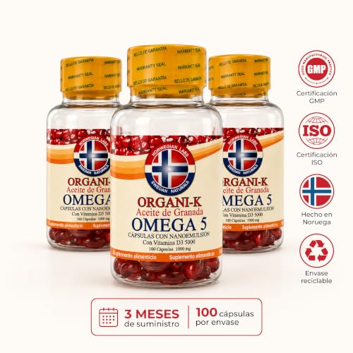 Swedan Naturals Omega 5 Aceite de Granada con Vitamina D3, Suplemento Alimenticio en Cápsulas, Fuente Natural de Ácido Púnico, 100 Cápsulas