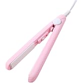 Mini Pink 2-in-1 Ceramic Curling Iron and Straightener | Travel Size, Dual Voltage, For Short Fine Hair, Lightweight Portable, Heating Curler