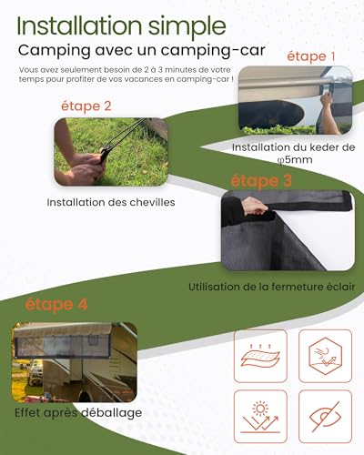 Ezcasch Sun Shade for Motorhome, Front Wall for Awning, 75% View Blocker Blinds, Sun Protection Privacy Protection for Camper, Caravan 2 x 3.7 m (HxL)
