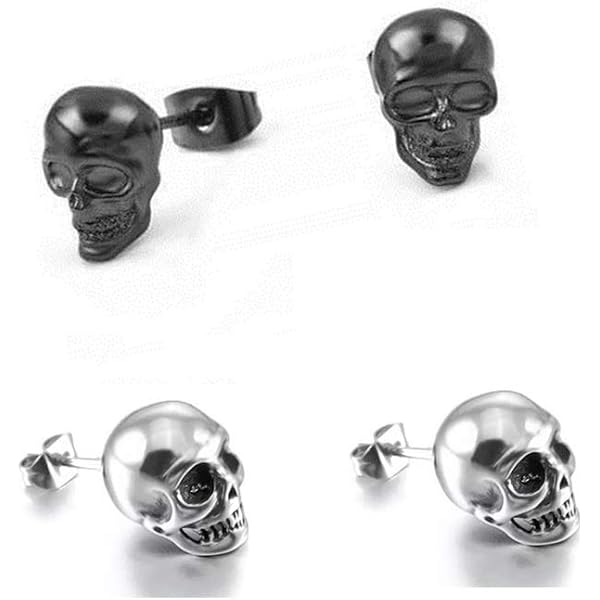 skull stud earrings in sterling silver by Black Feather Design