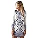 JiTM Women's Long Sleeve Blue and White Printed Lacing Dress Skirt