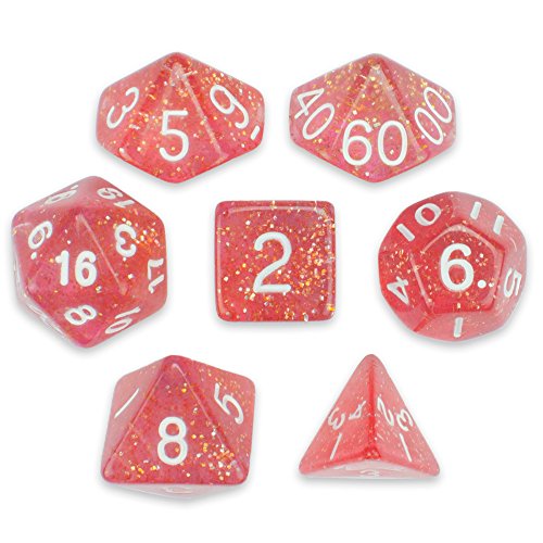 7 Die Polyhedral Dice Set - Royal Bubblegum (Pink Glitter) with Velvet Pouch by Wiz Dice