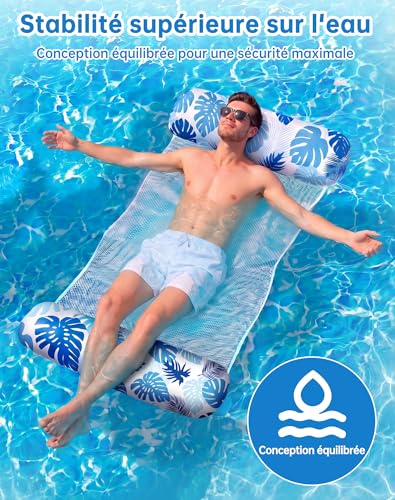 Wincany XL Inflatable Swimming Pool Buoy Set of 2, Mattresses with Net for Adults, Adult Swimming Pool, Water Hammock Ideal for Beach, Sea, Summer Holidays and Leisure
