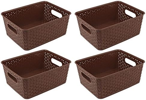 Xllent FAIR FOOD Plastic Storage Basket for Multi Purpose Use (Brown) -Set of 4