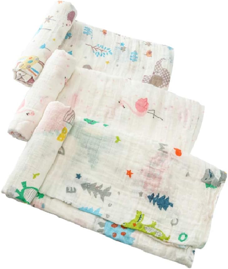 QXJ Muslin Nursery Swaddle Blankets - Soft & Silky Bamboo Muslin Receiving Blanket for Baby,Toddler,Infant,3 Pack Large 47x43 Inches