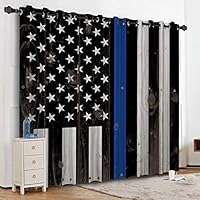 T&H Home Thin Blue Line Police Blackout Curtain, Honor Law Enforcement USA Vintage Flag White Grommet Thermal Insulated Darkening Window Treatment Curtain Panel for Livingroom Bedroom 52" W by 96" L