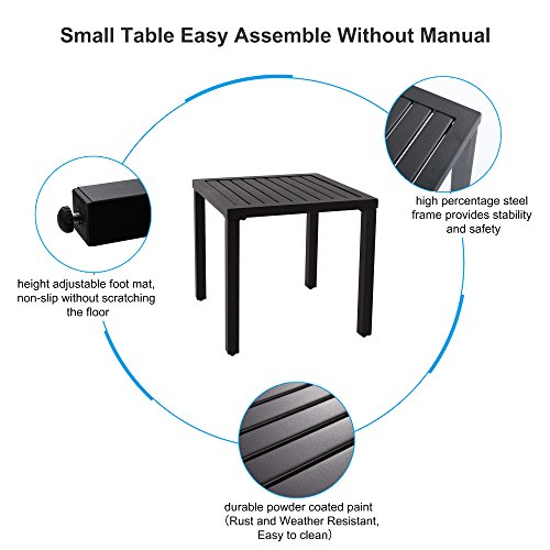 PHI VILLA Black Patio Table Metal Square Coffee Tea Bistro Table Small