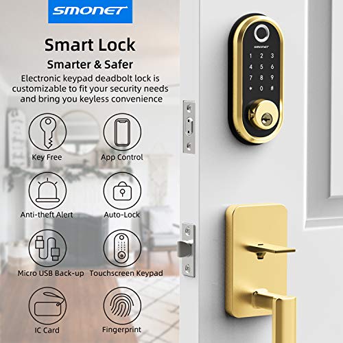 Smart Lock SMONET Bluetooth Keyless Entry Keypad Smart Deadbolt-Fingerprint Electronic Deadbolt Door Lock-App Control… - Image 3