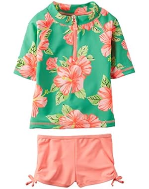 Toddler Girls' Floral Rashguard Set, Green