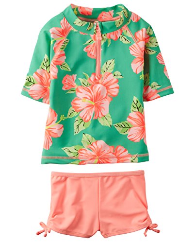 Carter's Baby Girls Swimsuit Rashguard Set (Floral) (12 Months)