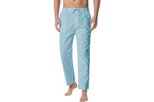 WABEOR Mens Yoga Pants with Pockets and Zipper Fly Casual Cotton Linen Lounge Pants Comfy Open Bottom Straight Leg Sweatpants