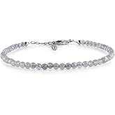 YANARA Natural Bracelet Gemstone Micro Beads Dainty Jewelry for Women, Birthstone, Energy Healing Crystals, Silver Plated Chain 8 inch Birthday Gifts For Her