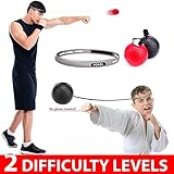 Speed Boxing Ball Reflex Fight Ball with Headband | Training Reaction Ball on String Punching Focus Punch Head Band Practice Trainer Hand Eye Coordination Cap Hat Kit Set Bundle Adult Kids (II)