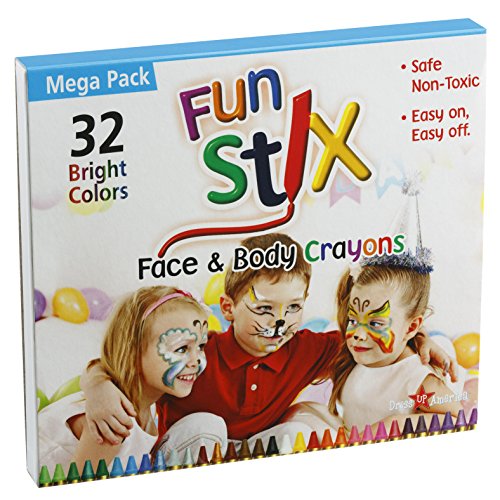 Dress up America Fun Stix 32 color Safe & Non-Toxic Face and Body Paint Crayons Mega Pack