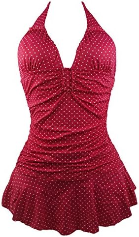 Cocoship Red and White Polka dot Retro Vintage One Piece Swimwear Swimsuit 48(FBA)