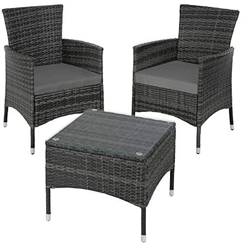 Yeer Stahl Poly Rattan Sitzgruppe Rattanmöbel Gartenset Gartenmöbel Essgruppe grau – Bild 4