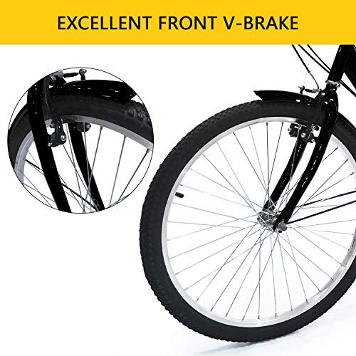 SURPCOS Adult Tricycle Cruise Bike Full Size 3 Wheeled Trike Bicycle with Wire Shopping Basket (Black, 7-Speed, 26" Wheel) - Thumbnail 3