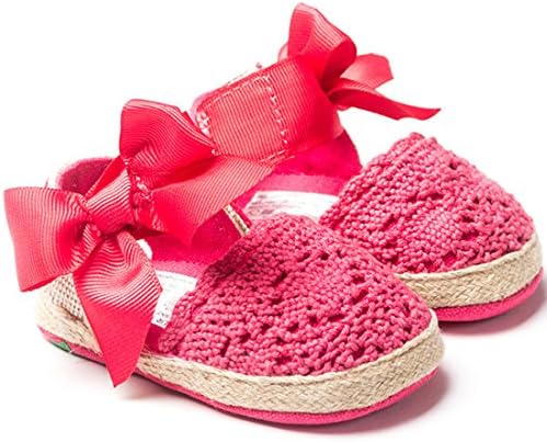 DESDEMONA Newborn Baby Infant Girls Bow Tie Crochet Knit Socks Crib Shoes Prewalker 3-12 Months (S, Red)