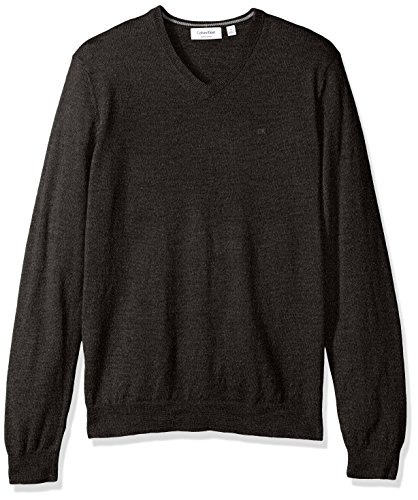 Calvin klein men s merino solid v-neck sweater, charcoa…