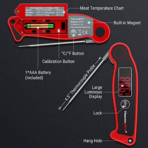 ThermoPro TP19 Waterproof Digital Meat Thermometer for Grilling with Ambidextrous Backlit & Thermocouple Instant Read Thermometer Kitchen Cooking Food Thermometer for Candy Water Oil BBQ Grill Smoker - Thumbnail 7