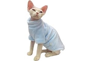 WQCXYHW Sphynx Hairless Cat Clothes Solid Soft Faux Fur Sweater Outfit Cute Pullover Autumn Winter Fashion Turtleneck Sphynx Clothes Kitten Cat Apparel (L（6.6-8.8lbs）, Light Blue)