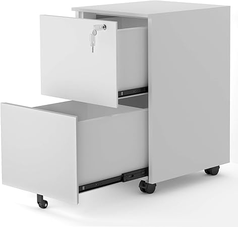 Mobile File Cabinet 2 Drawer Metal Filing Cabinets Pedestal With Lock Key Rolling Casters Fully Assembled Home Office Under Desk Pure White Shallow Handle Amazon Co Uk Kitchen Home