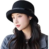 Vintage Felt Bucket Hat for Women Elegant Fedora Cloche Cap Warm Slouchy Solid Bowler Hat Fall Winter
