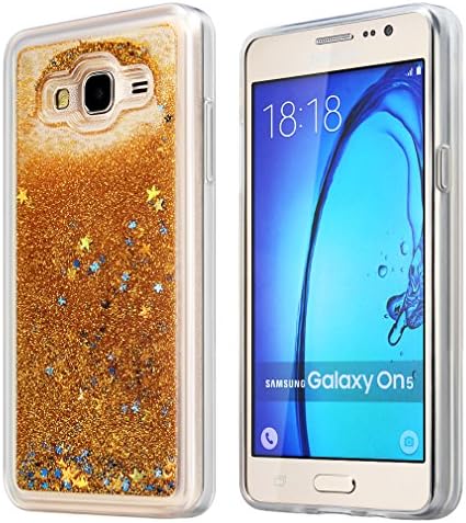 Case Compatible Galaxy On5, ESEEKGO Floating Liquid Case for On5 Soft Cover TPU Bumper Bling Case (Gold)