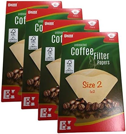 Pack of 160 Unbleached Coffee Filter Papers Size 2,102 Suitable for Coffee Machines and Coffee Cones