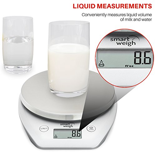 Smart Weigh Multifunction Digital Kitchen and Food Scale with Stainless Steel Platform, Large LCD Display and Six Weighing Modes, 11lb/5kg x 1g/0.1oz , Silver