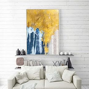 Framed Canvas Home Artwork Decoration Golden Abstract Style Canvas Wall Art for Living Room, Bedroom - 16x24 inches