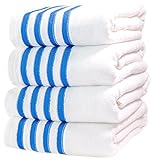 4 Premium Oversized Pool/Beach Towels. 5 Star Resort Luxury with Durable Ringspun 2 ply 100% USA Cotton Loops and Fadeproof Stripes. Large 35x70.